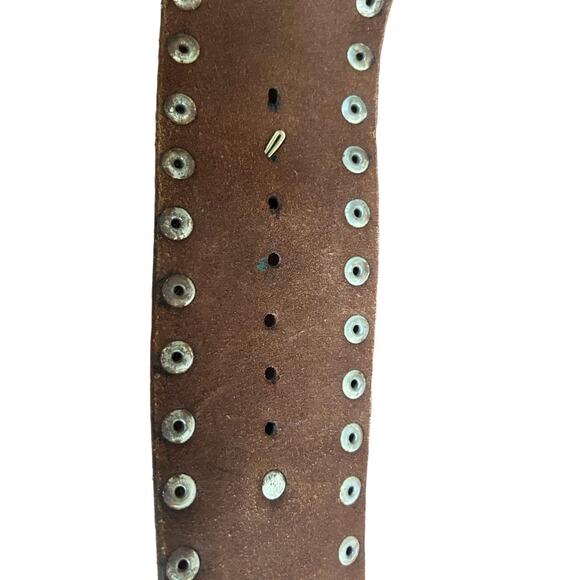 Vintage Studded Leather Wrap Belt Engraved Metal Slide Artisan Boho Adjustable